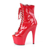 Pleaser | Women 7" Heel Red Patent Lace-Up Front Ankle Boots | ADORE-1021
