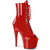 Pleaser | Women 7" Heel Red Patent Lace-Up Front Ankle Boots | ADORE-1021